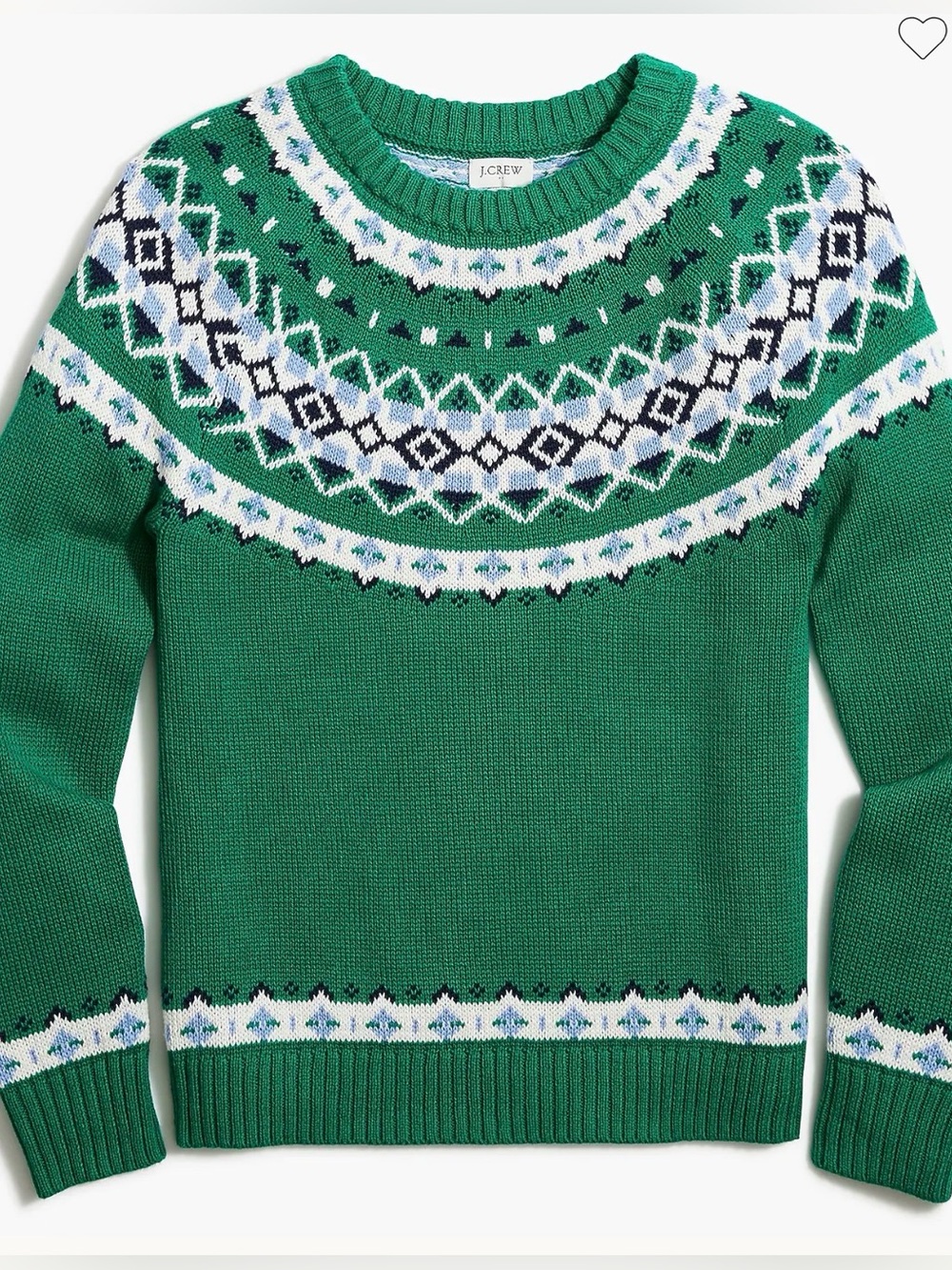 NWT J. Crew Fair Isle Cotton Green Sweater XXS